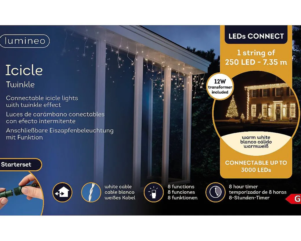 Kerstverlichting Connect Gordijn 250 Led Lampjes Warm Wit|Brico New
