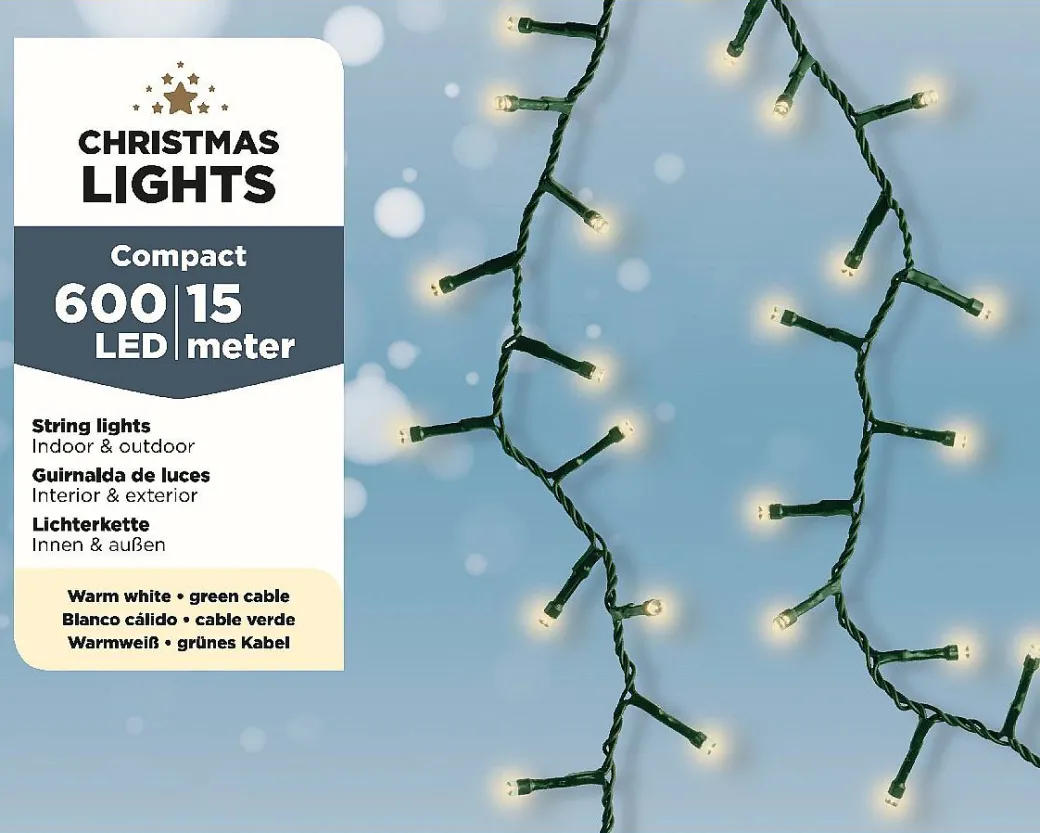 Kerstverlichting (Lumineo) Compact 600 Led Lampjes Warm Wit 15M|Brico Discount