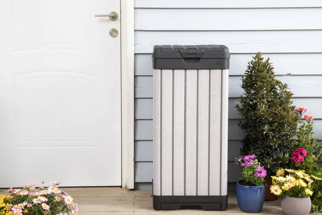 Keter Afvalbak Rockford 124L Grijs 41X41X87,4Cm Buiten|Brico Hot