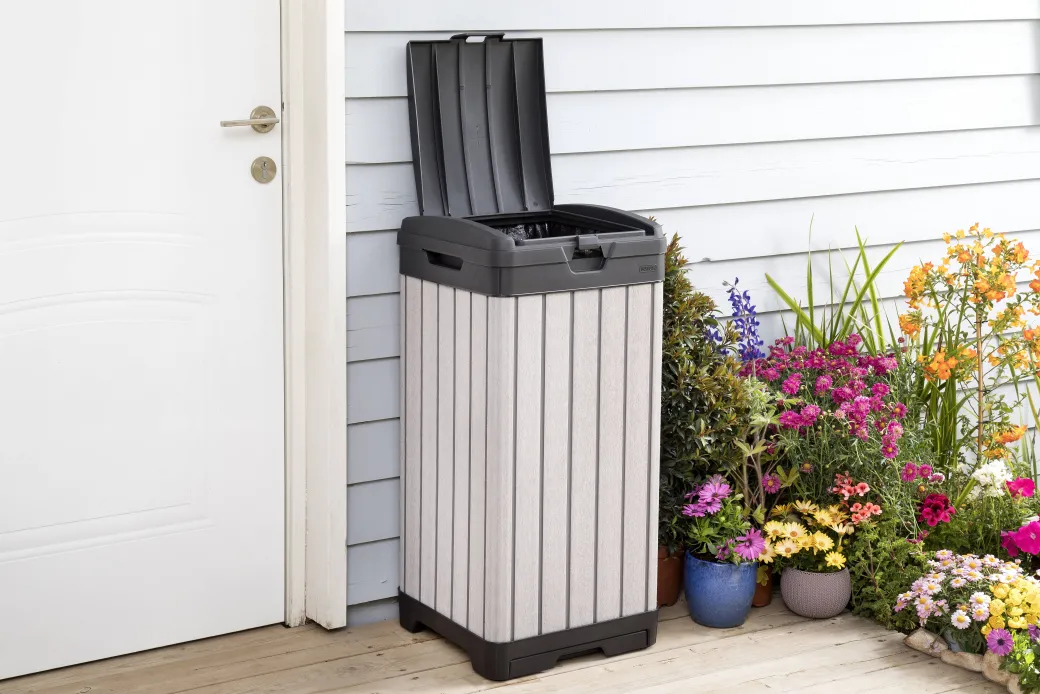 Keter Afvalbak Rockford 124L Grijs 41X41X87,4Cm Buiten|Brico Hot