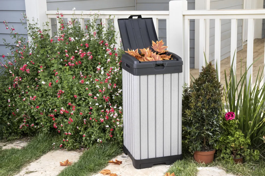 Keter Afvalbak Rockford 124L Grijs 41X41X87,4Cm Buiten|Brico Hot