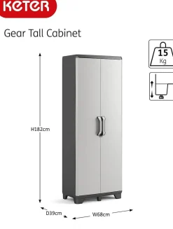 Keter Gear Hoge Opbergkast 39X68X182Cm Zwart/Grijs|Brico Discount