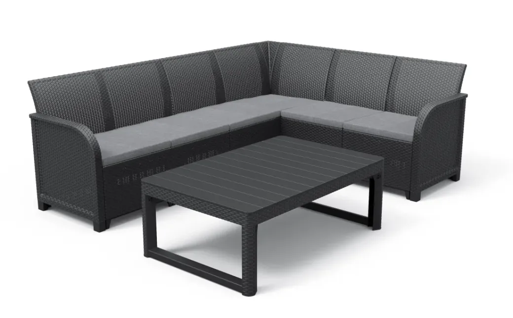 Brico Loungesets-Keter Hoekbank Loungeset Rosalie + Tuintafel Lyon