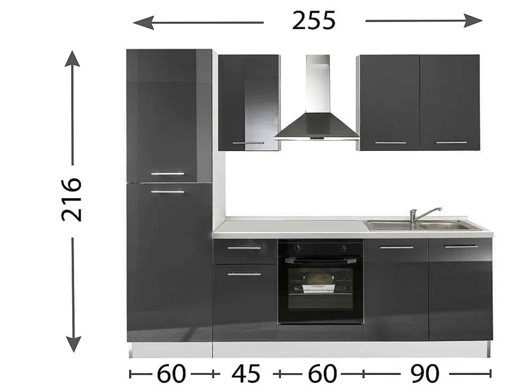 Keukenblok Mara 250Cm Glanzend Zwart|Brico Clearance