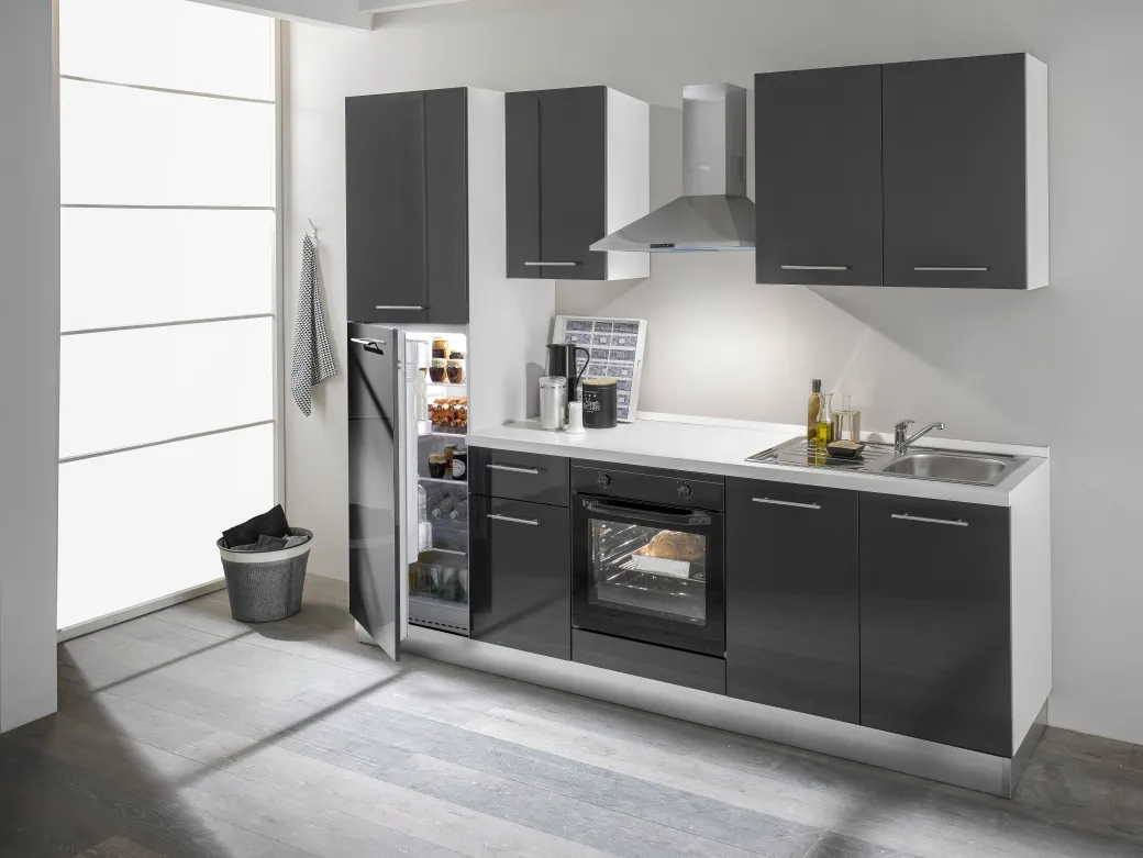 Keukenblok Mara 250Cm Glanzend Zwart|Brico Clearance
