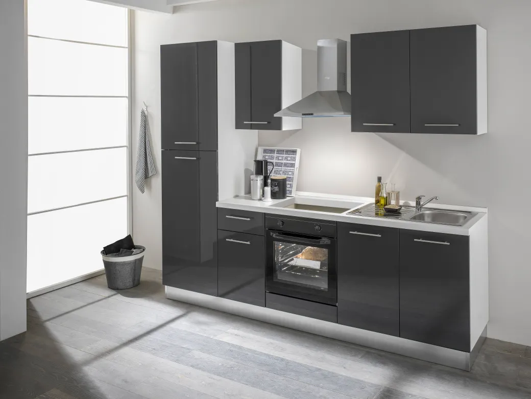 Keukenblok Mara 250Cm Glanzend Zwart|Brico Clearance