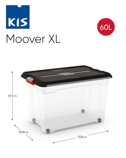 Kis Moover Box Xl Met Wielen Transparant Zwart 60L|Brico