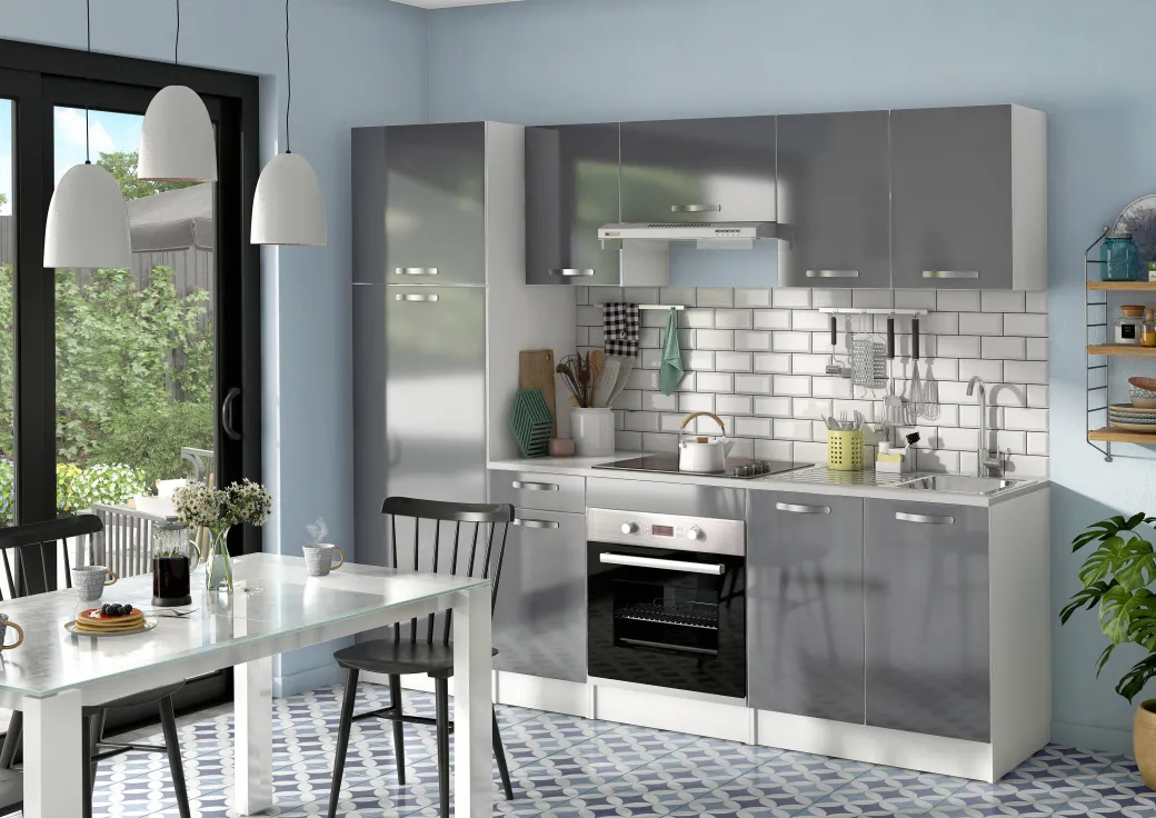 Kolomkast Keuken Delice 60X204Cm 2 Deuren Hoogglans Grijs|Brico New