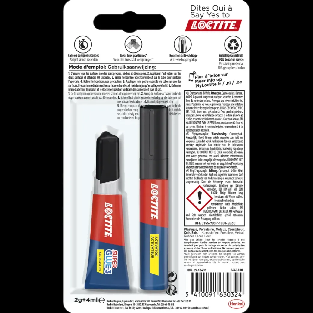 Brico Lijm- & Kitpistolen-Loctite Secondelijm Super Glue-3 All Plastics 2Gr+4Ml