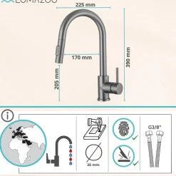 Lomazoo Keukenkraan Met Uittrekbare Uitloop Mason Gun Metal Antraciet|Brico Clearance