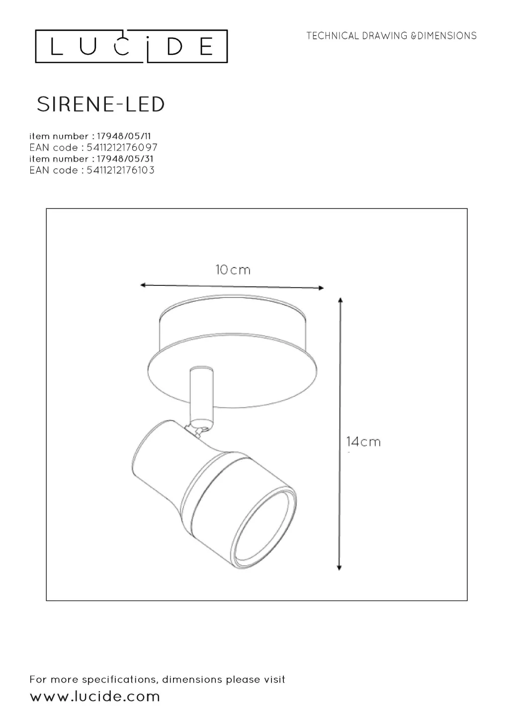 Lucide Ledspot Sirene Wit 10Cm 4,5W|Brico Best