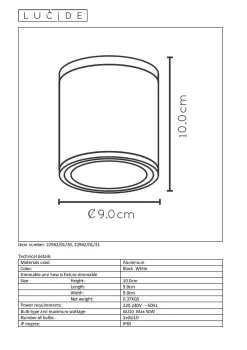 Lucide Plafondspot Aven Zwart 9Cm Gu10|Brico Best