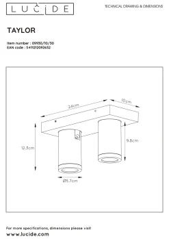 Lucide Spot Led Taylor Zwart 2X5W|Brico Discount