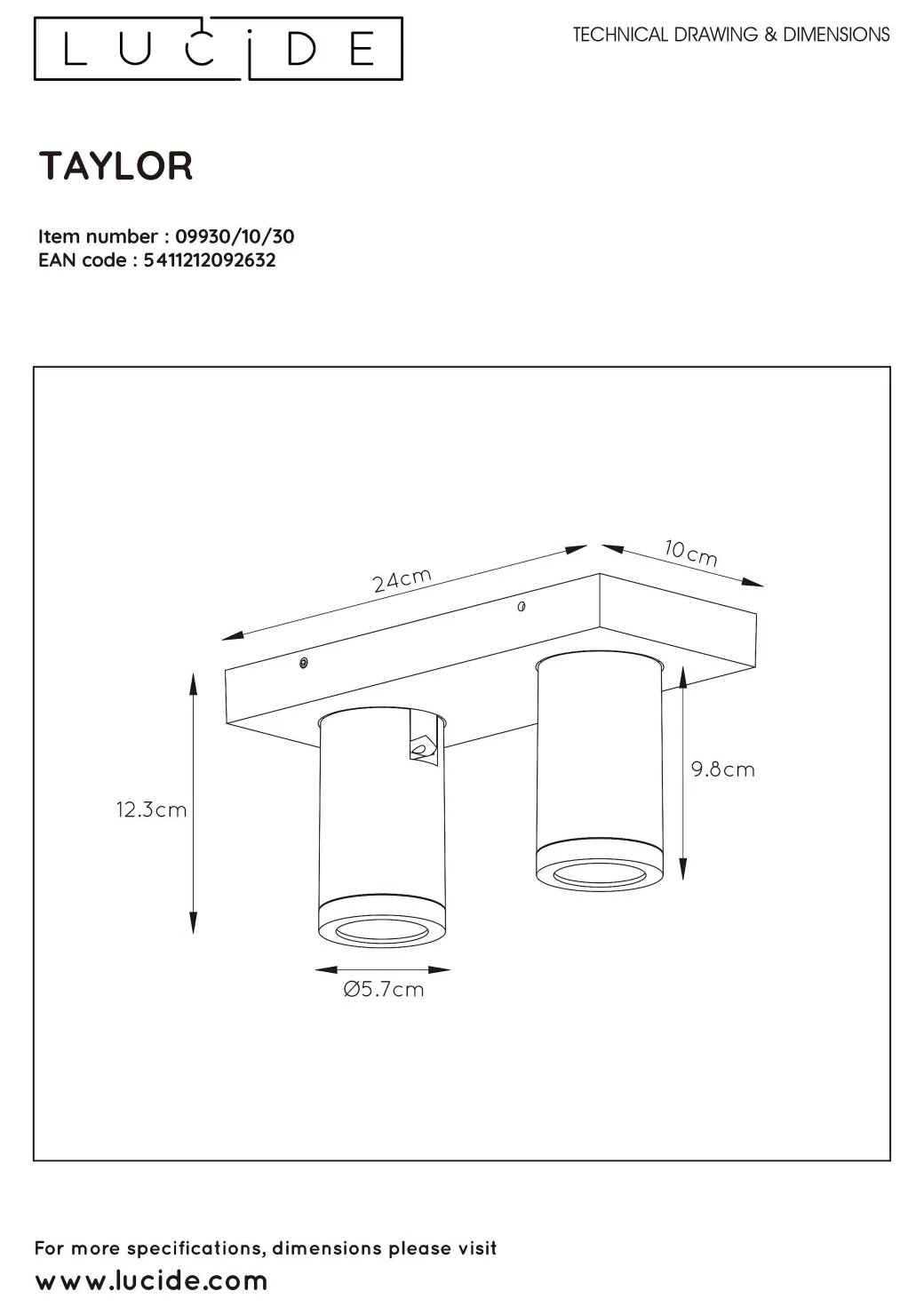 Lucide Spot Led Taylor Zwart 2X5W|Brico Discount