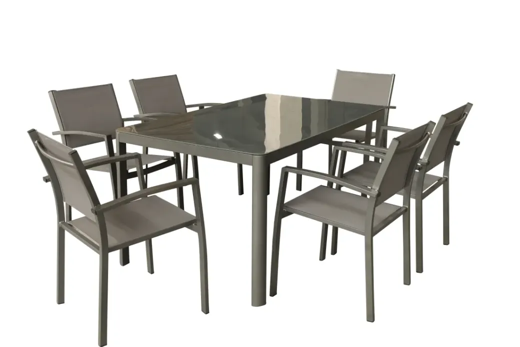 Brico Tuintafels-Macari Tuintafel + Verstelbare Poten Glas/Aluminium 150X90X75Cm