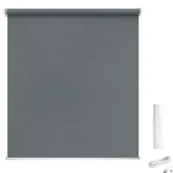 Brico Rolgordijnen-Madeco 1595 Gemotoriseerd Verduisteringsrolgordijn E-Roll Grijs 100X250Cm