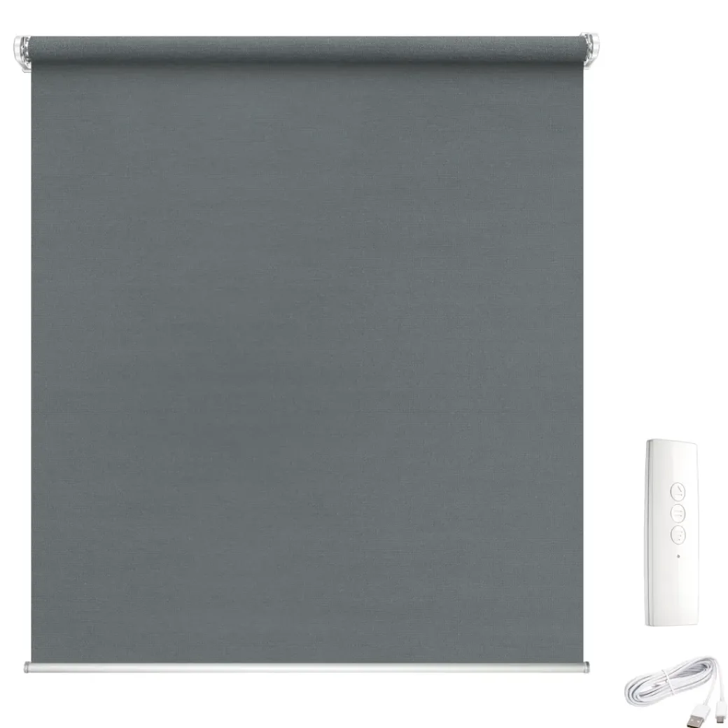 Brico Rolgordijnen-Madeco 1595 Gemotoriseerd Verduisteringsrolgordijn E-Roll Grijs 100X250Cm
