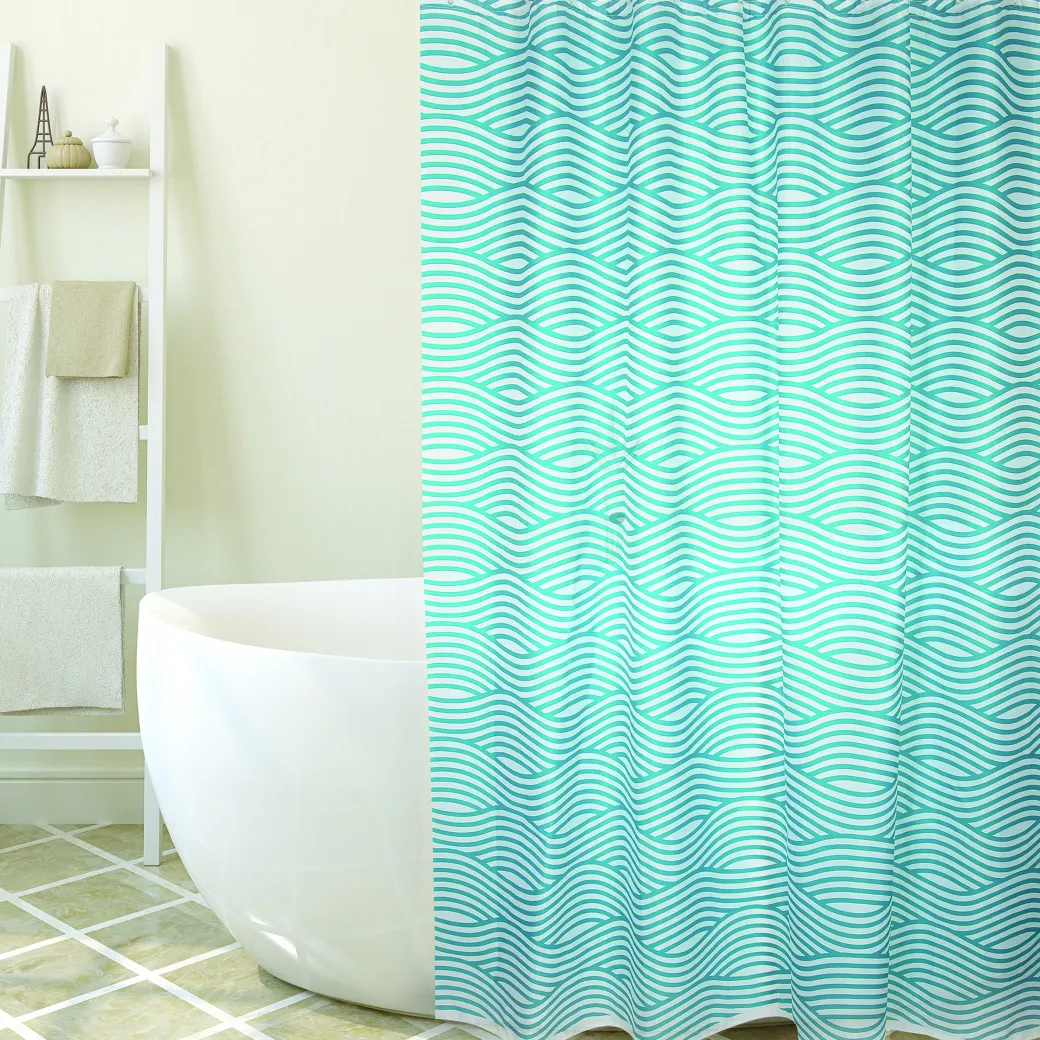 Msv Douchegordijn Wave Blauw 180Cm|Brico Discount