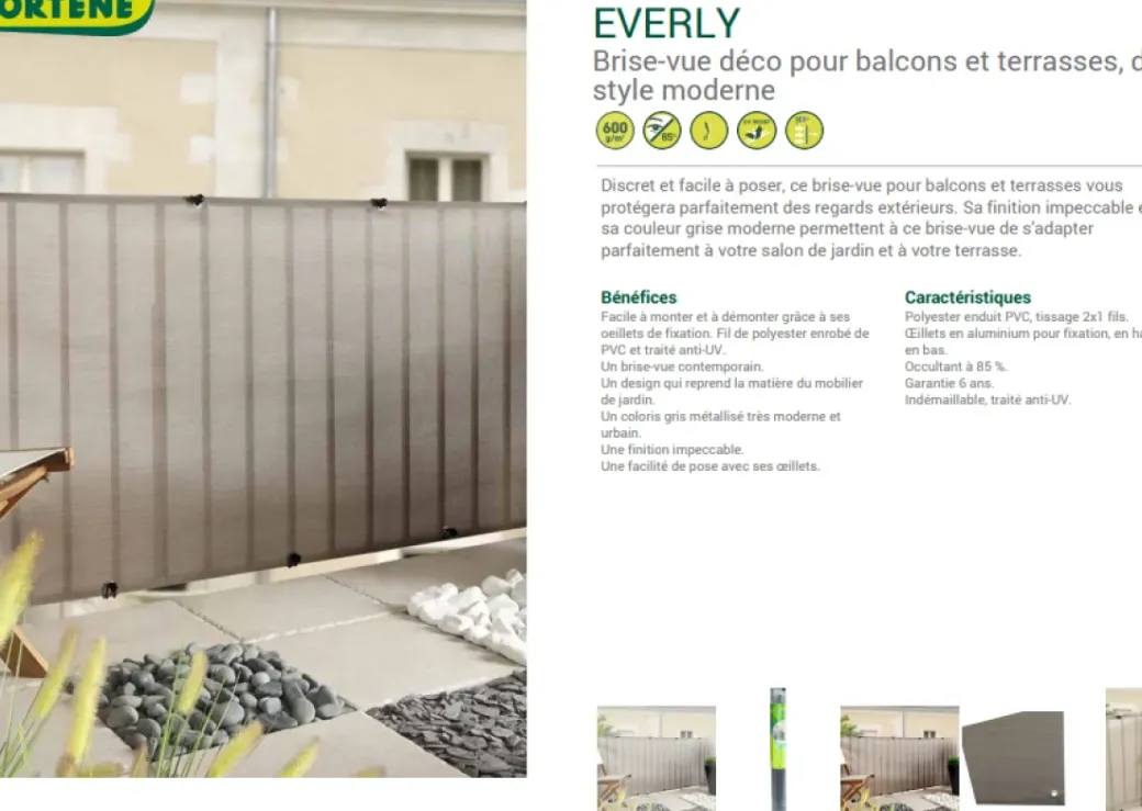 Brico Balkonschermen-Nortene Balkondoek Zichtbelemmering Everly Platinium 1,5X5M