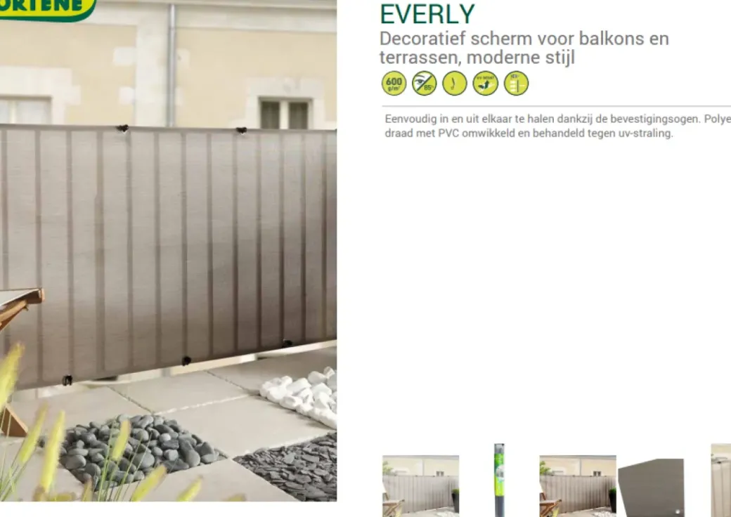 Brico Balkonschermen-Nortene Balkondoek Zichtbelemmering Everly Platinium 1,5X5M