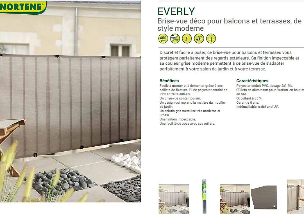 Nortene Tuinscherm Everly Grijs 1X5M|Brico Online