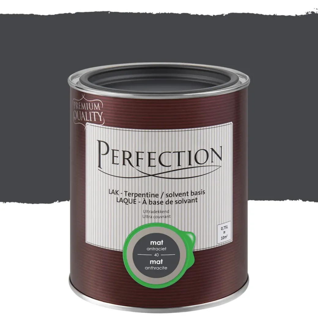 Brico Lakken-Perfection Lak Ultradekkend Mat Terpentine Antraciet 750Ml