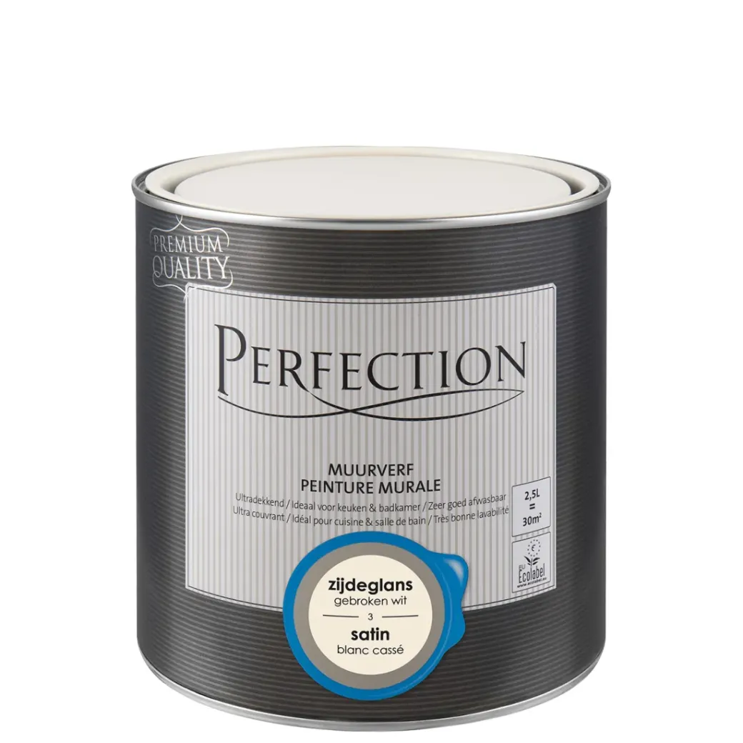 Brico Muurverf-Perfection Muurverf Ultradekkend Zijdeglans Ral 9010 2,5L