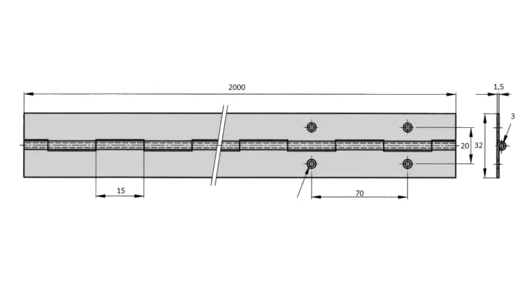 Brico Hoek- & Ankerwerk-Pianoscharnier - Rvs - 2000X32X1,5Mm