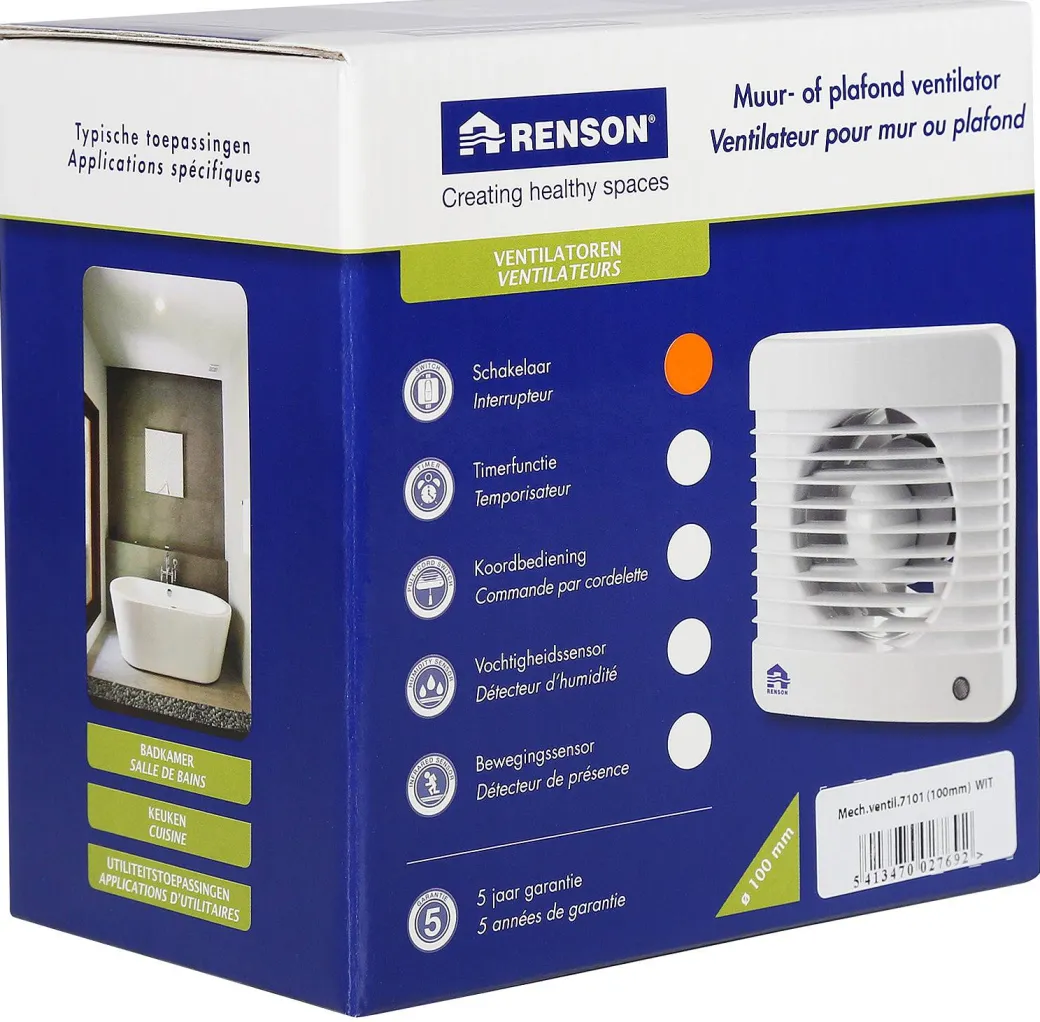 Renson Badkamerventilator 7101 O100Mm Wit|Brico Hot