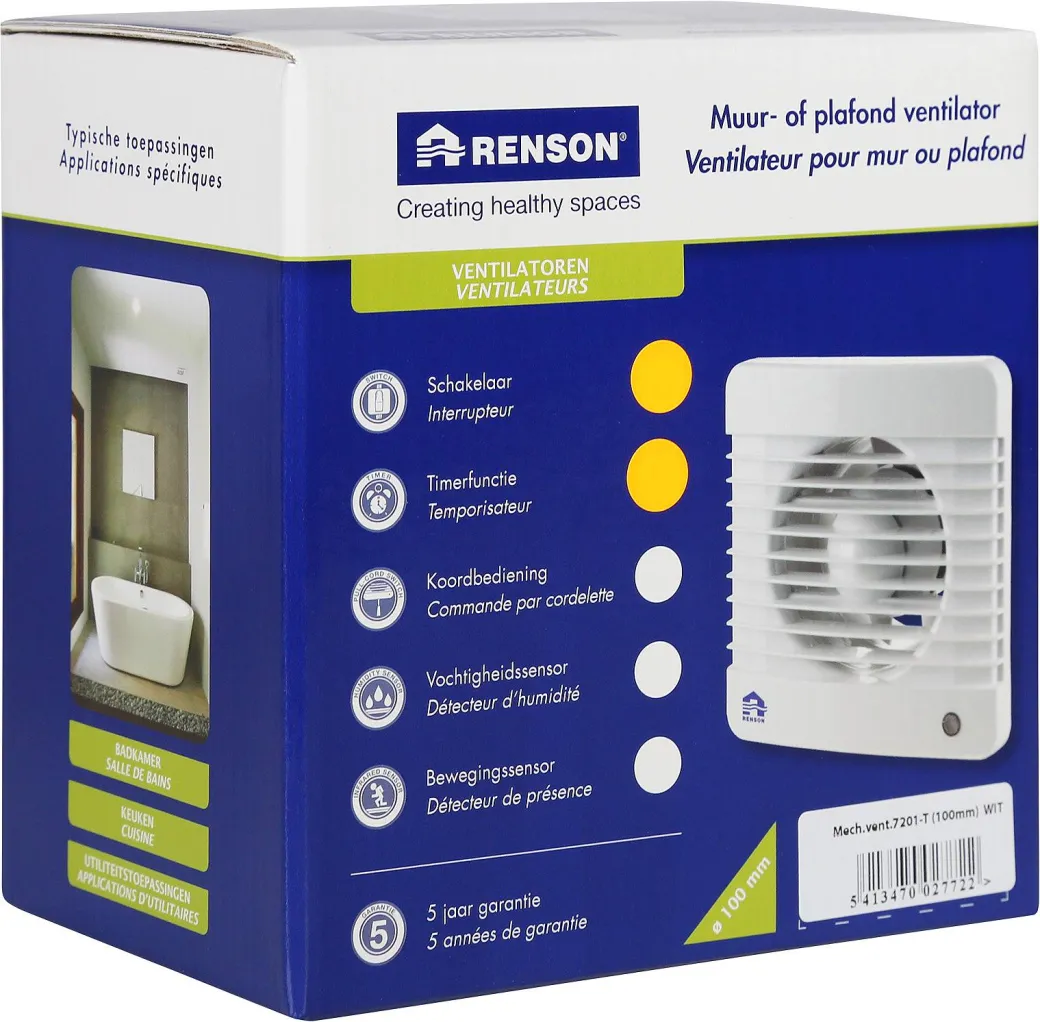 Renson Badkamerventilator 7201T O100Mm Wit|Brico Discount