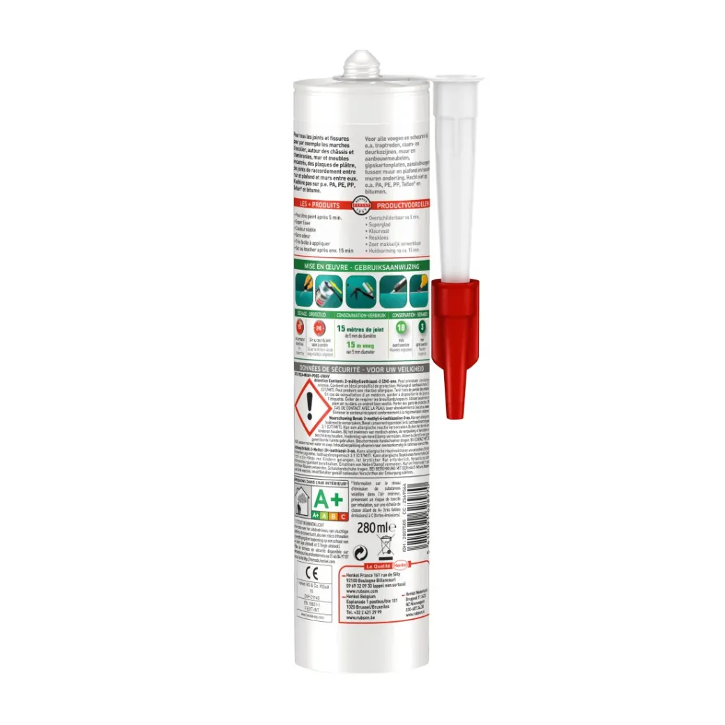 Brico Voegkitten-Rubson Acrylaatmastiek Schilderskit Wit 280 Ml