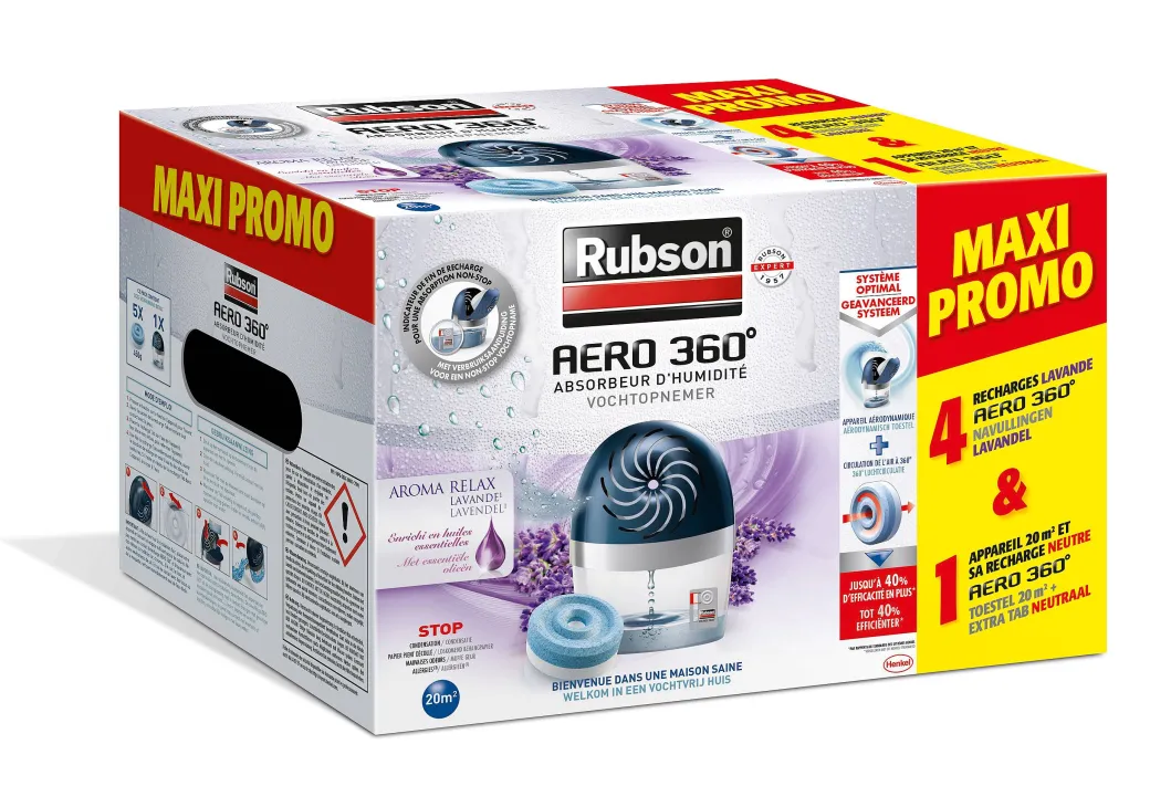 Rubson Vochtopnemer Aero 360 + 4 Lavendel Navullingen|Brico Hot