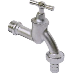 Sanivesk Tapkraan Met Krukbediening En Slangwartel Mat Chroom ( Buitendraad X Buitendraad ) 1/2" X 3/4"|Brico