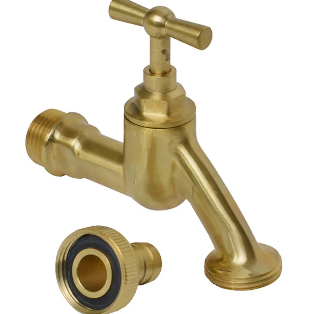 Sanivesk Tapkraan Met Krukbediening En Slangwartel Messing ( Buitendraad X Buitendraad ) 1/2" X 3/4"|Brico Best
