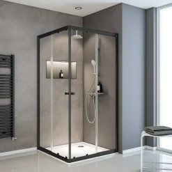 Schulte Hoekinstap - Schuifdeur - 80-90X80-90X180 -Zwart - Helder|Brico Sale