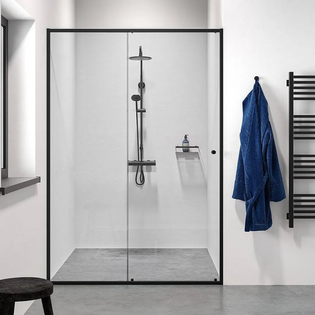 Sealskin Contour Schuifdeur Voor Nis 140Cm, 200Cm Hoog |Zwart 6Mm Helder Veiligheidsglas|Brico New