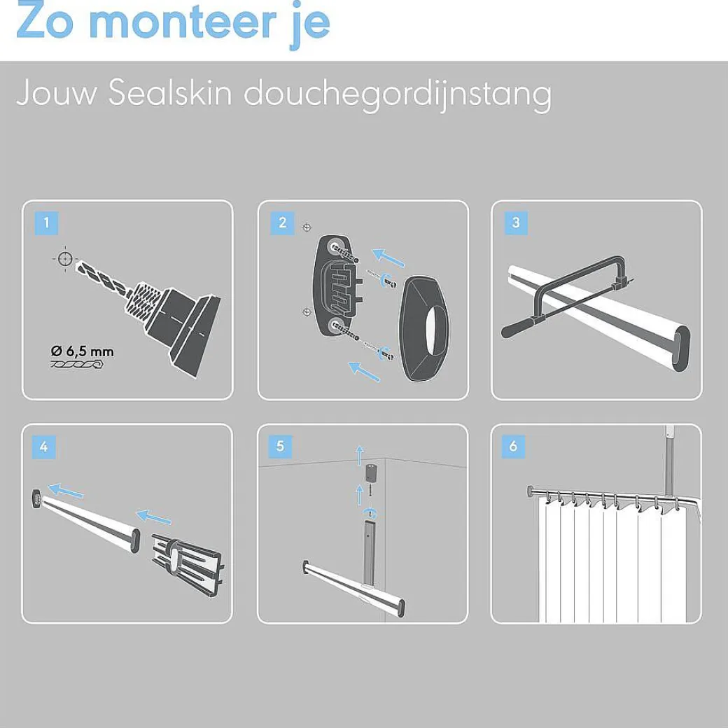 Sealskin Easy Roll Douchegordijnstangset 90X90X90Cm Wit|Brico Discount