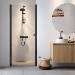 Sealskin Hooked Draaideur In Nis 90X200Cm Matzwart |6Mm Helder Veiligheidsglas Met Antikalk Coating|Brico New