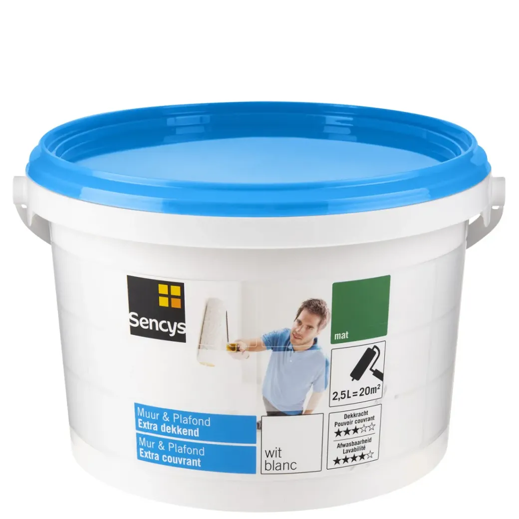 Brico Muurverf-Sencys Muur & Plafond Extra Dekkend Mat Wit 2,5L