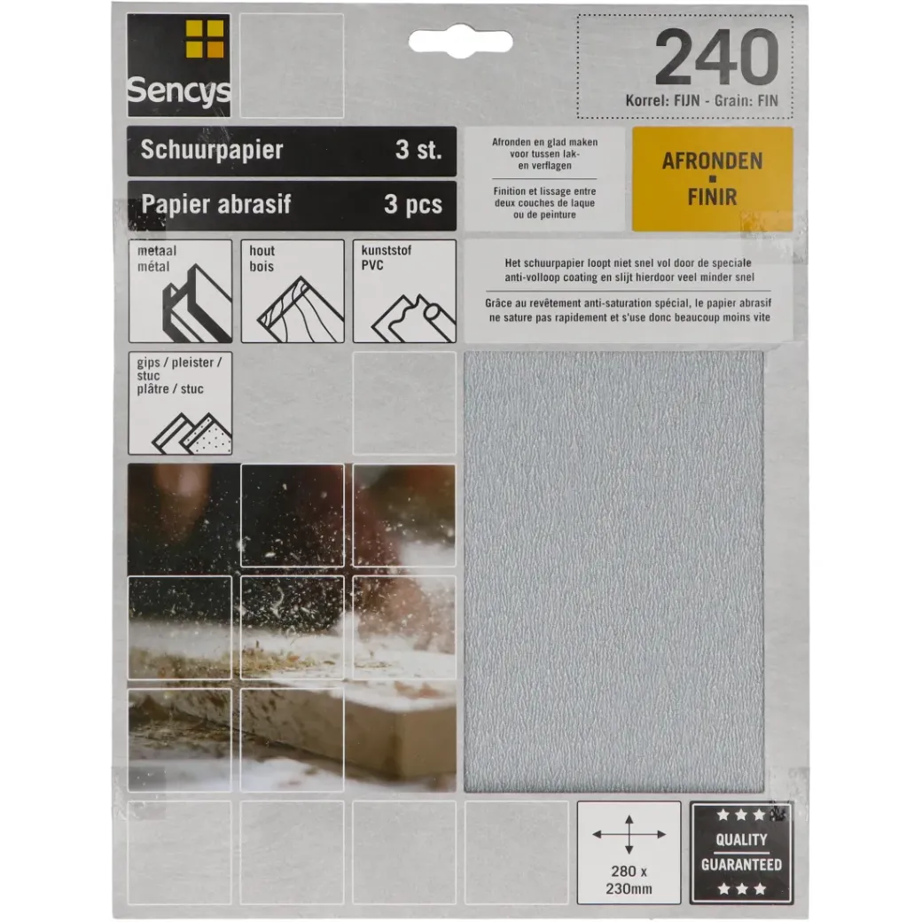 Brico Schuurpapier-Sencys Schuurvel Stearaat Wit 230X280Mm P240 3St
