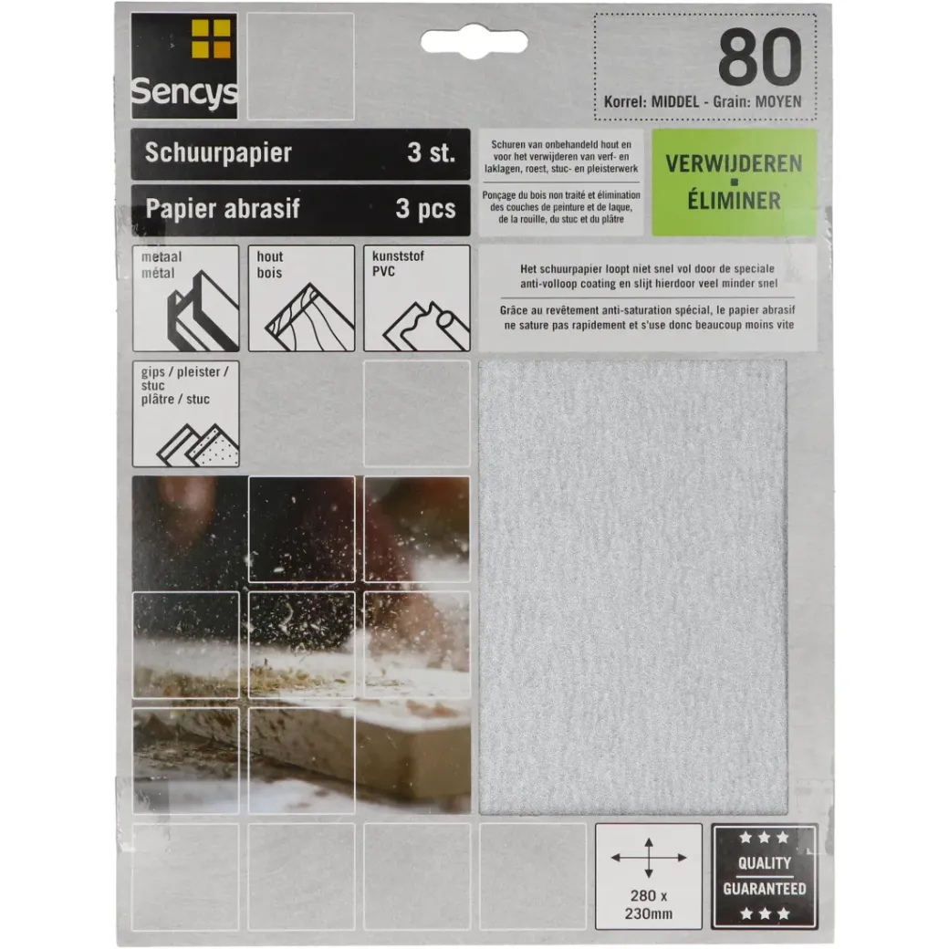Brico Schuurpapier-Sencys Schuurvel Stearaat Wit 230X280Mm P80 3St