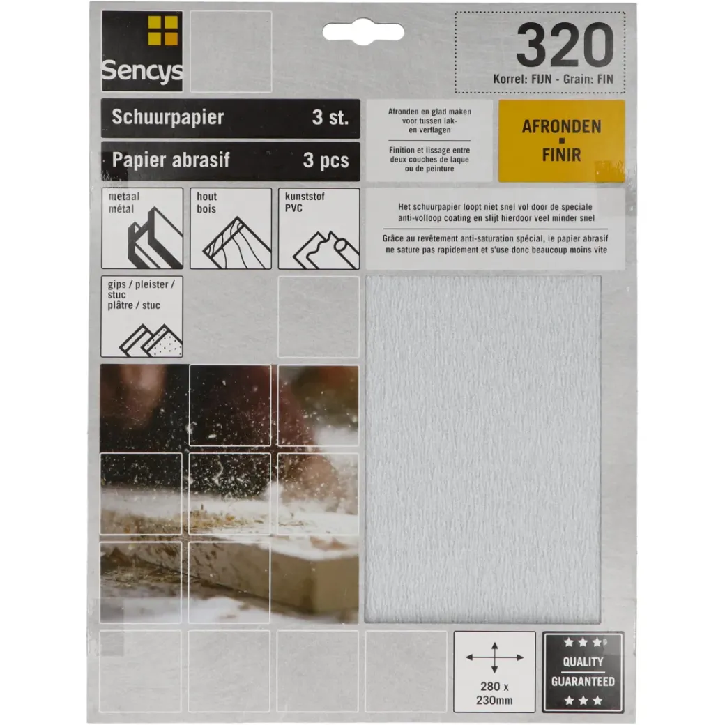 Brico Schuurpapier-Sencys Schuurvel Stearaat Wit 230X280Mm P320 3St