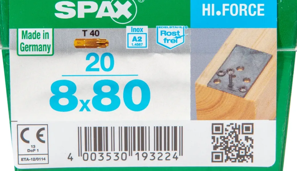 Brico Schroeven-Spax Schroef 'Hi.Force' Rvs 8X80Mm 20 Stuks