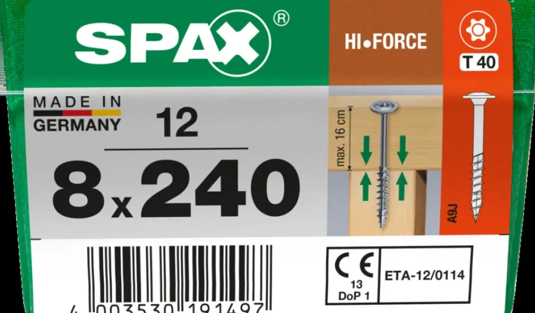 Brico Schroeven-Spax Schroef 'Hi.Force' Staal 240 X 8 Mm - 12 Stuks