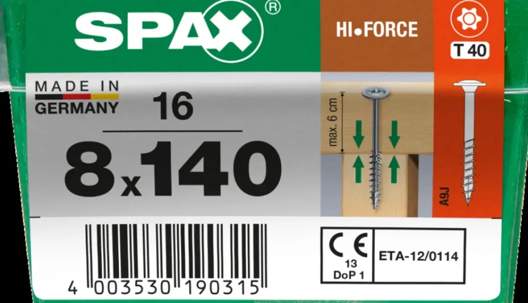 Brico Schroeven-Spax Schroef Hi.Force Wirox 8X140Mm 16 Stuks