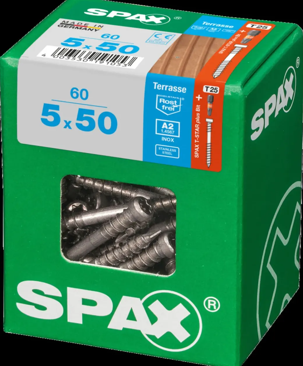 Brico Tuinbeslag & Terrasschroeven-Spax Terrasschroef A2 Inox 50X5Mm 60 St