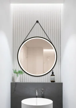 Spiegel Barber Rond Met Verlichting Touch Sensor En Spiegelverwarming Zwart O75Cm|Brico