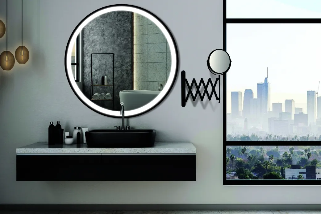 Spiegel Swann Rond Met Ledverlichting Touch Schakelaar En Spiegelverwarming Zwart O90Cm|Brico Hot