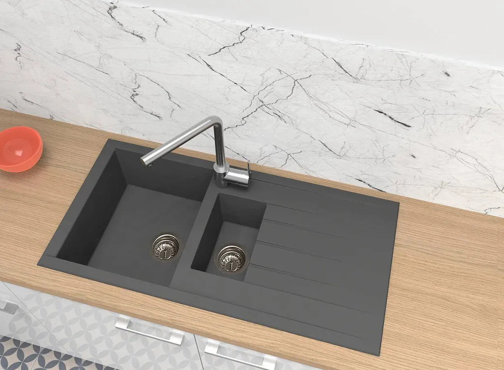 Spoelbak Cube 1,5 Bak 100X50X21Cm Composiet Betongrijs|Brico