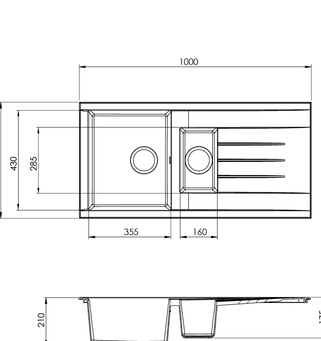 Spoelbak Cube 1,5 Bak 100X50X21Cm Composiet Betongrijs|Brico